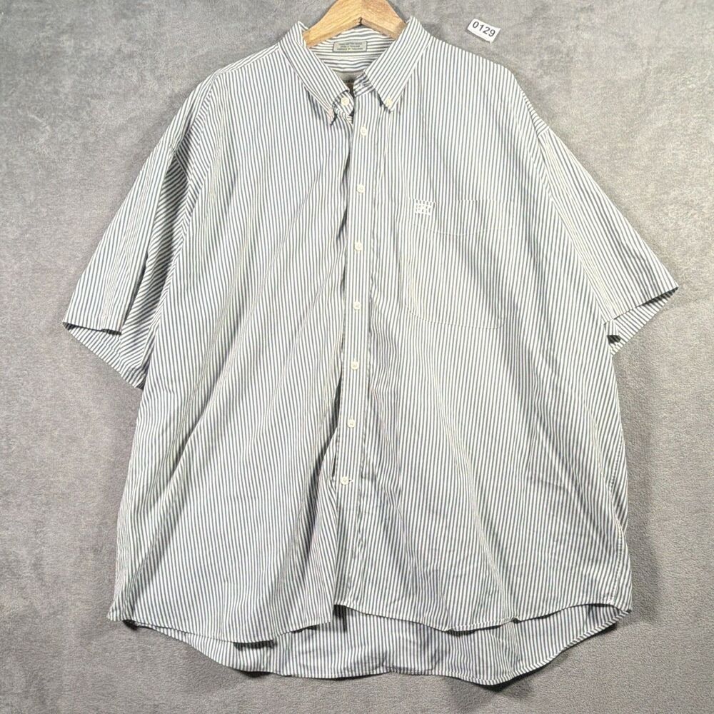 Cutter & Buck Men’s Gray/White Striped Short Sleeve Button-Up Pockets 4XL